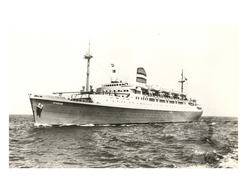 Black and white photo of the ship Ryndam (SS) (1951-1972)