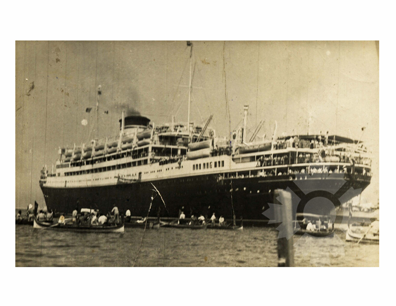 Black and white photo of the ship Vulcania (MS) (1926-1965)