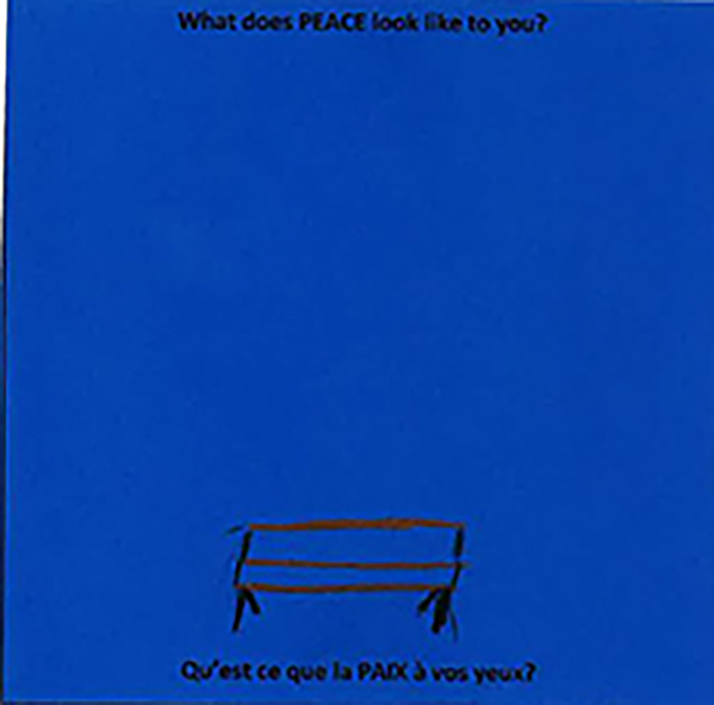 A dark blue piece of paper with a drawing of a bench in brown color.