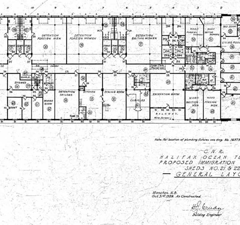 Architectural blueprint and floor plans of a building.