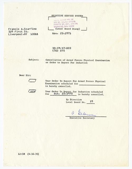 Another typed letter from Selective Service System.