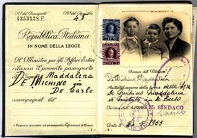 Passport photo page of Maddalena DeCarlo.