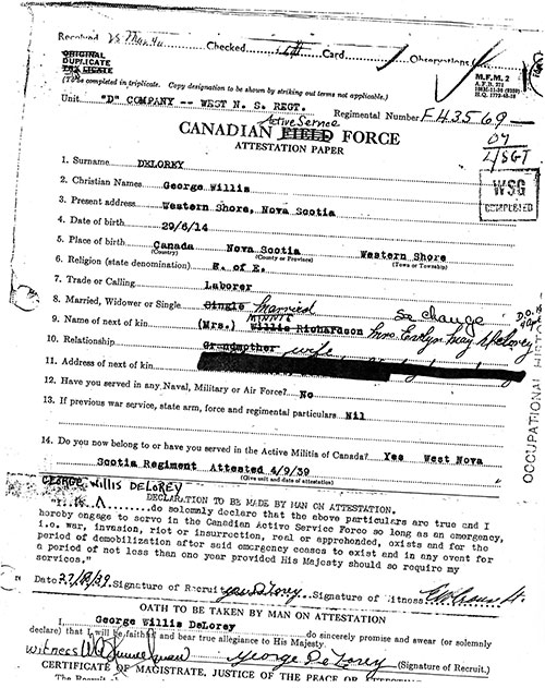Old government document with Canadian Active Service Force written at the top.