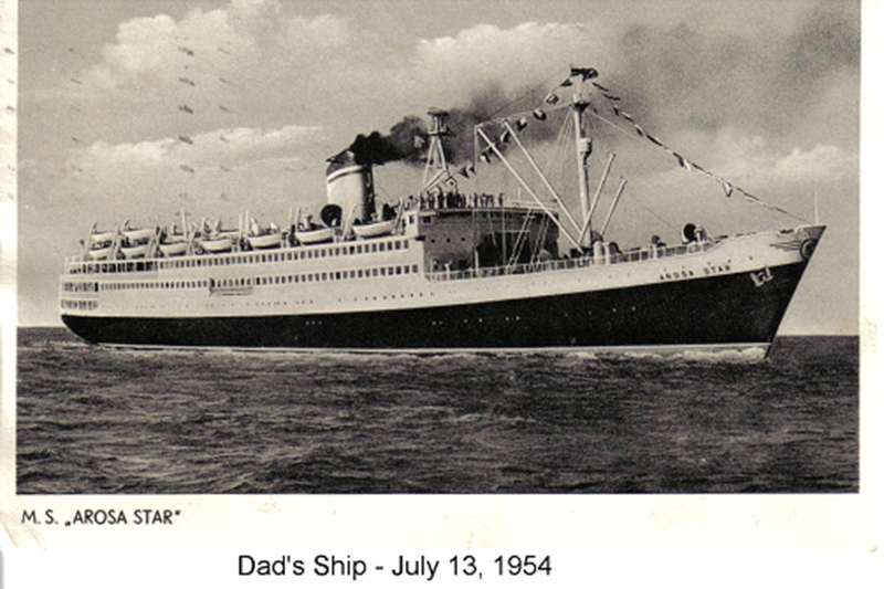 Archival image of a big ship titled Dad's Ship, July 13, 1954.