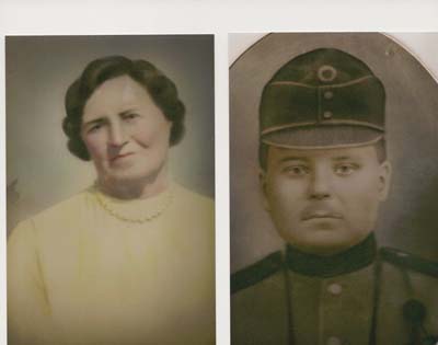Side by side painted portraits of a man and woman, head and shoulders.