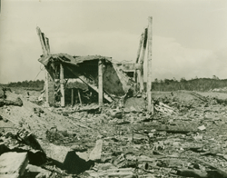 Photograph showing damage to an old building.